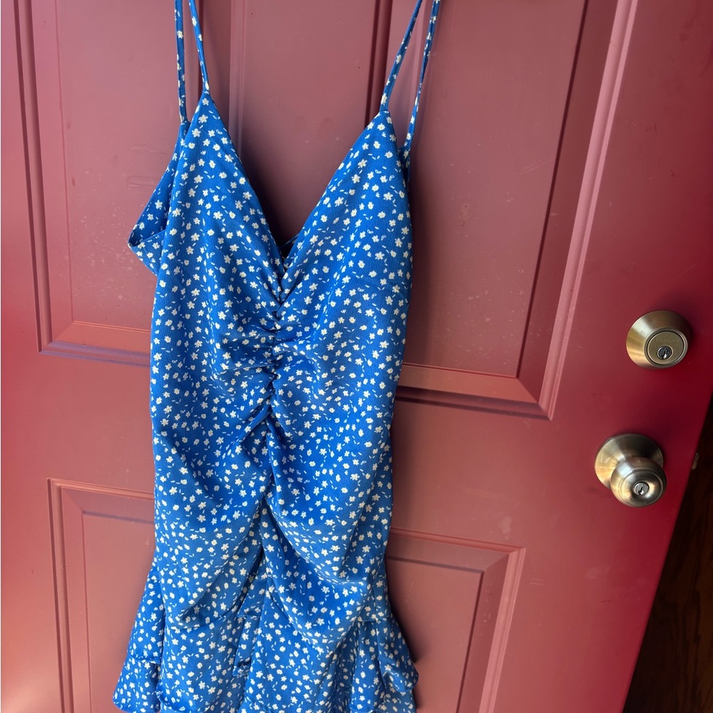 Blue Floral Backless Dress